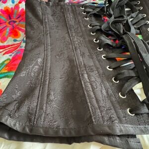 Corset Story Black Floral Brocade Overbust Corset Steel Boned Lace Up UK12 US8